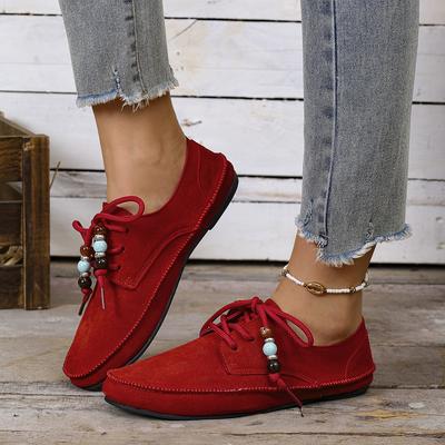 Retro Style Women Flats Shoes 2025 New Baotou Spring Autumn Anti-slip Sneakers Woman Round Toe Lace-up String Loafers Plus Size