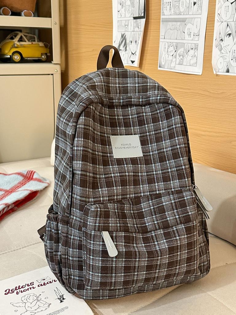 Schulrucksack Herbst und Winter Neu Retro Karo Literarischer Stil Studenten Klassenzimmer Rucksack Koreanische Ins Atmosphäre Wollrucksack