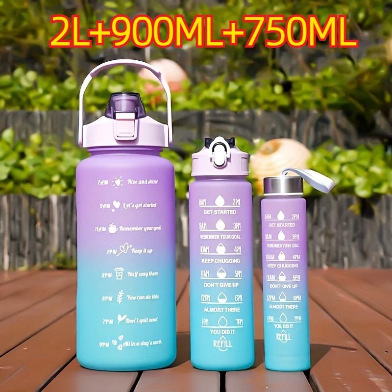 1-3PCS Sports Water Bottle for Running Drinking Bottle 2L Motivational with Time Marker Stickers Portable Reusable Plastic Cups