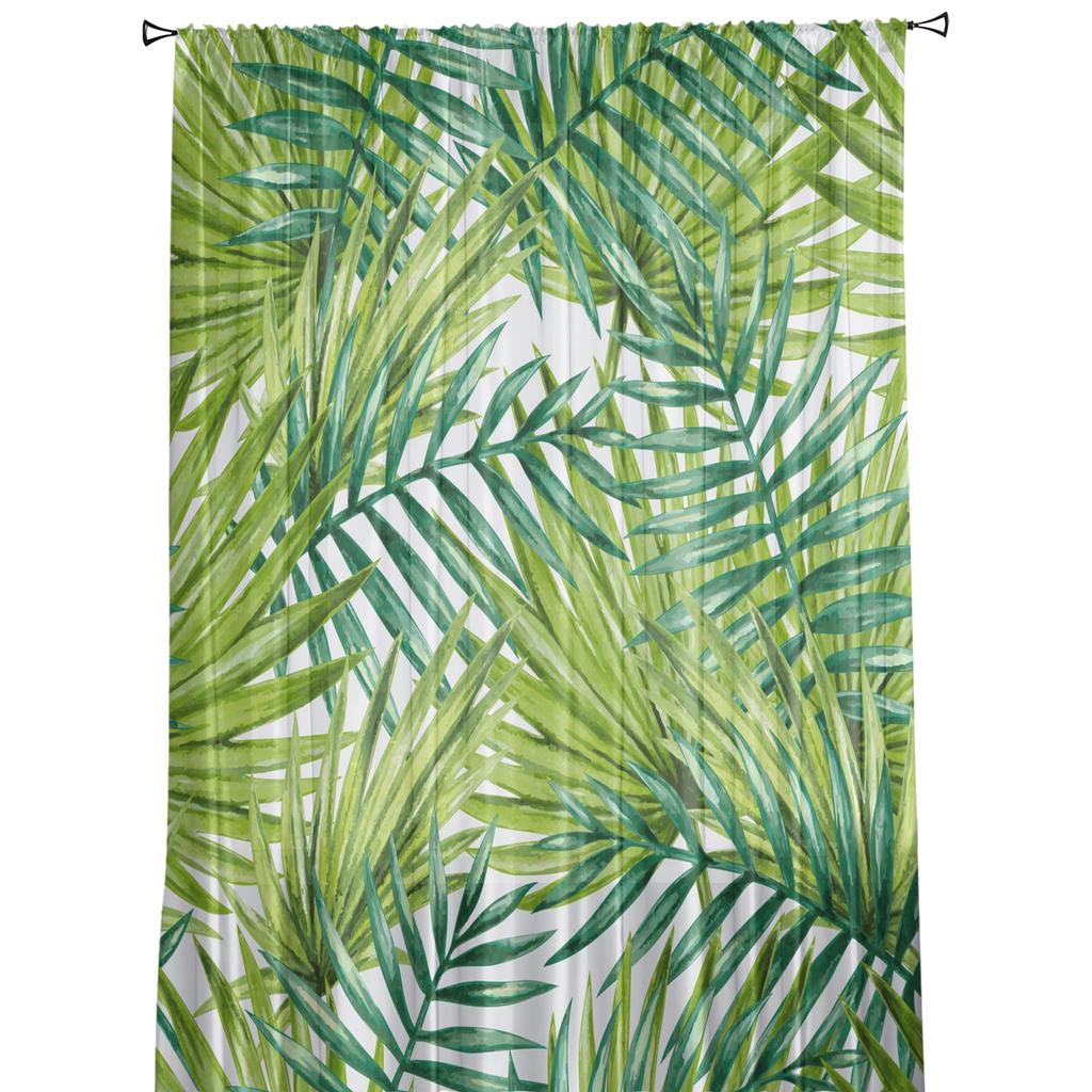 Tropical Rainforest Leaf Plant Sheer Curtains for Living Room Decoration Window Curtains Kitchen Tulle Voile Organza Curtains