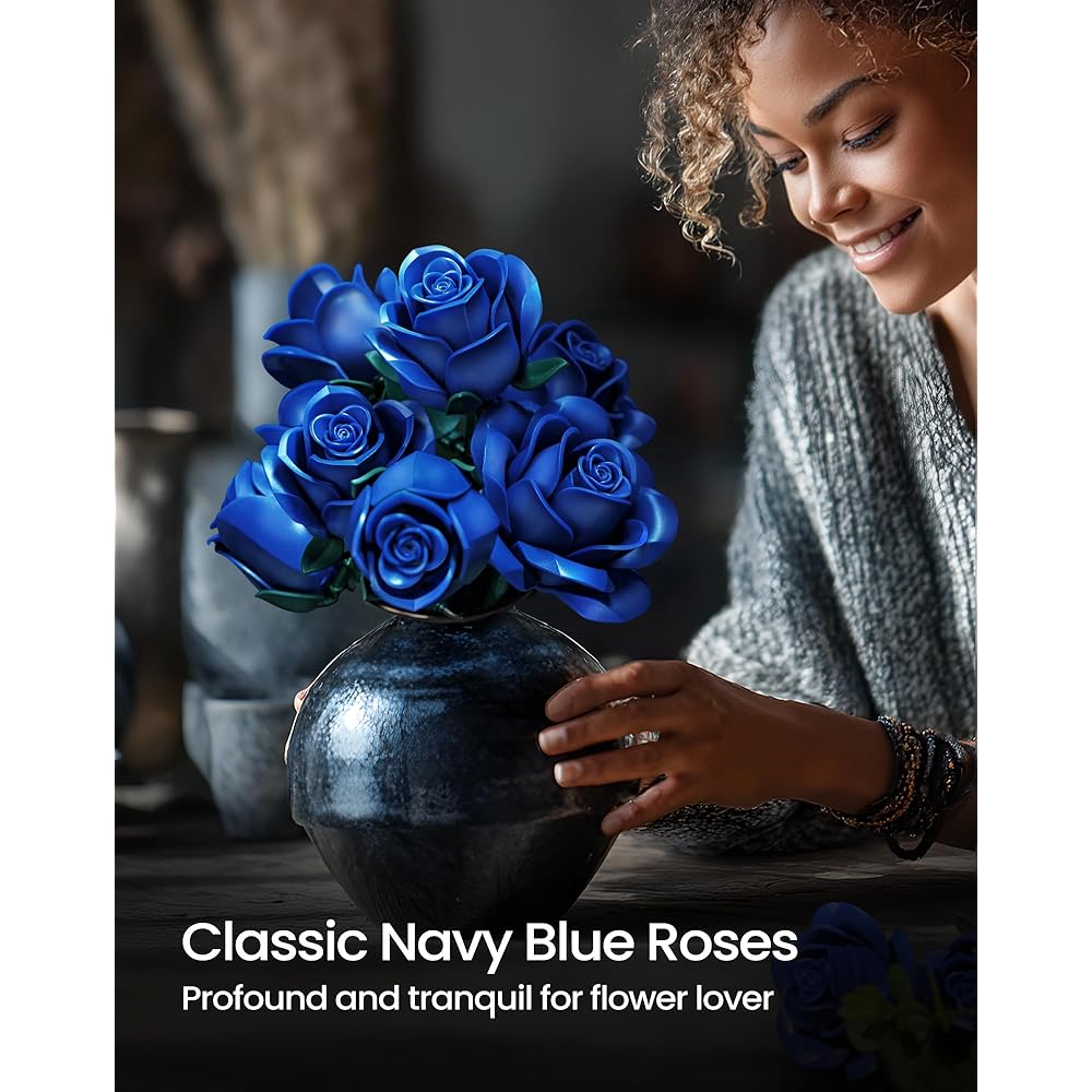 IATOM Błękitny Bukiet Róż Zestaw do Montażu 12 Sztuk Kolekcja Kwiatowa Botaniczna Vintage Dekoracja Centralna Stołu w Domu i Biurze
