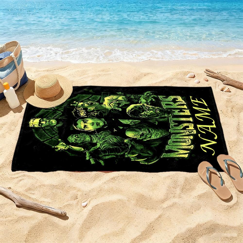 Classic Monster Mash-up Personalized Name Beach Towel Soft Durable Quick-Dry