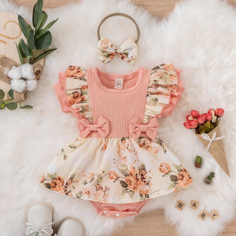 Summer Floral Short Sleeve Newborn Romper for 0-1 Year Olds - European & American Style