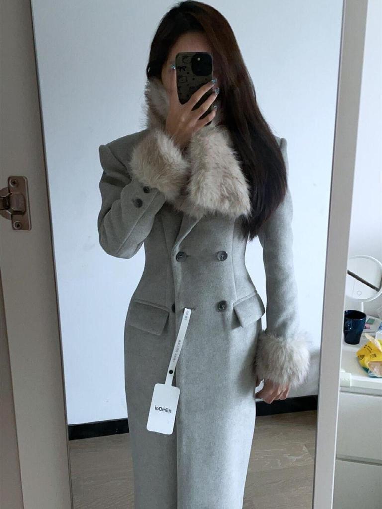 Elegancka kamizelka w kształcie klepsydry: Gruba, ciepła, długa wełniana kurtka damska – nowy styl na jesień/zimę