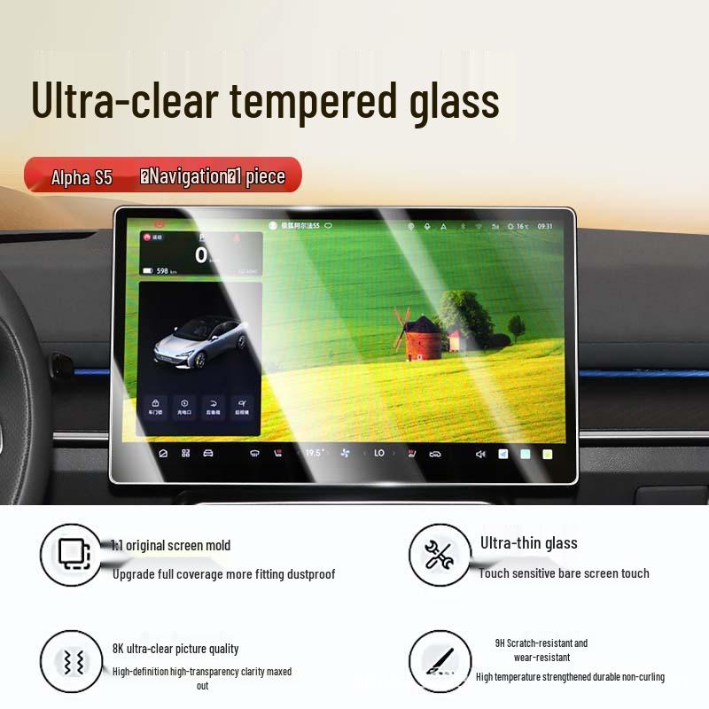 Tempered Glass Screen Protector for Jihu Alpha S5/T5 Center Control and Dashboard Navigation
