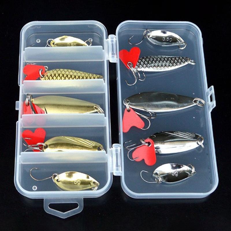 10pcs Fishing Spoons Metal Lures with Hook Tackle Box Hard Fishing Lures Fishing Baits for Trout Spinner Baits