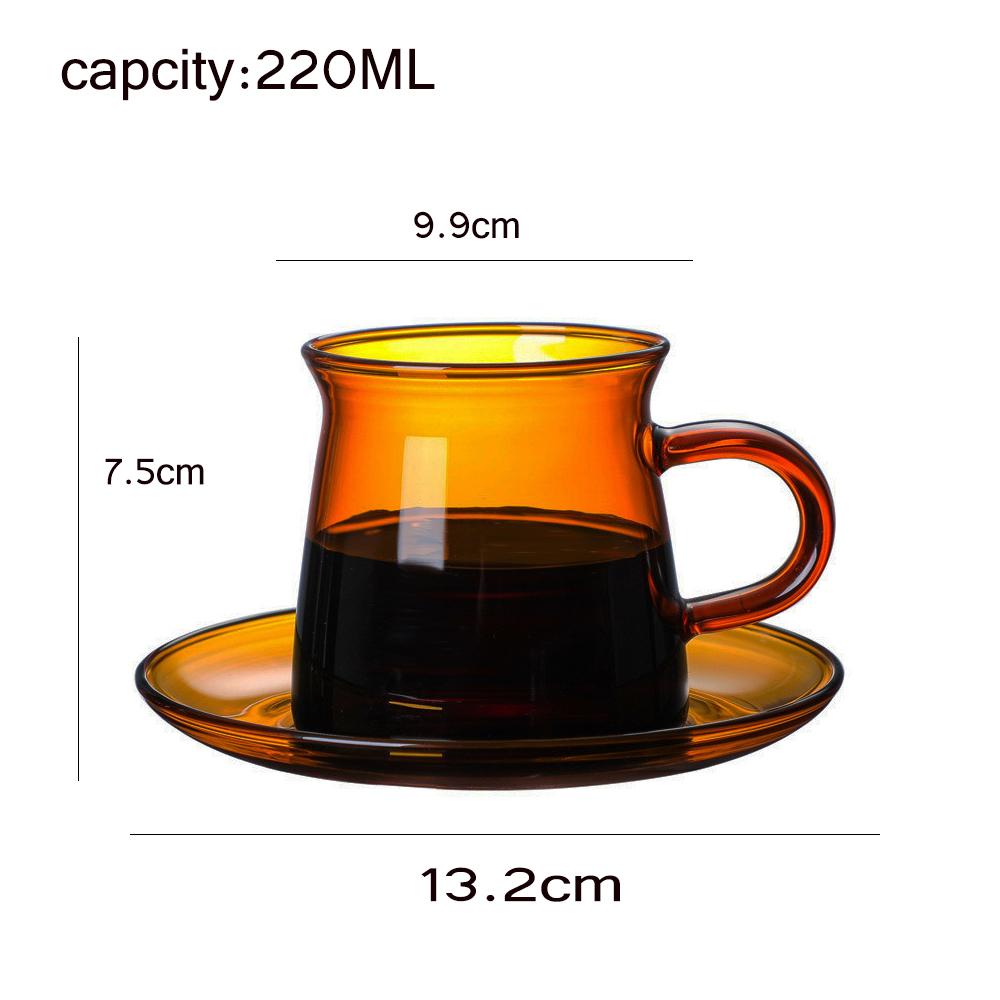 Retro 220ml  Classic Simple Glass Tea Cup  Saucer Set Coffee Cup Set  Colorful Heat Resistant Drink Ware