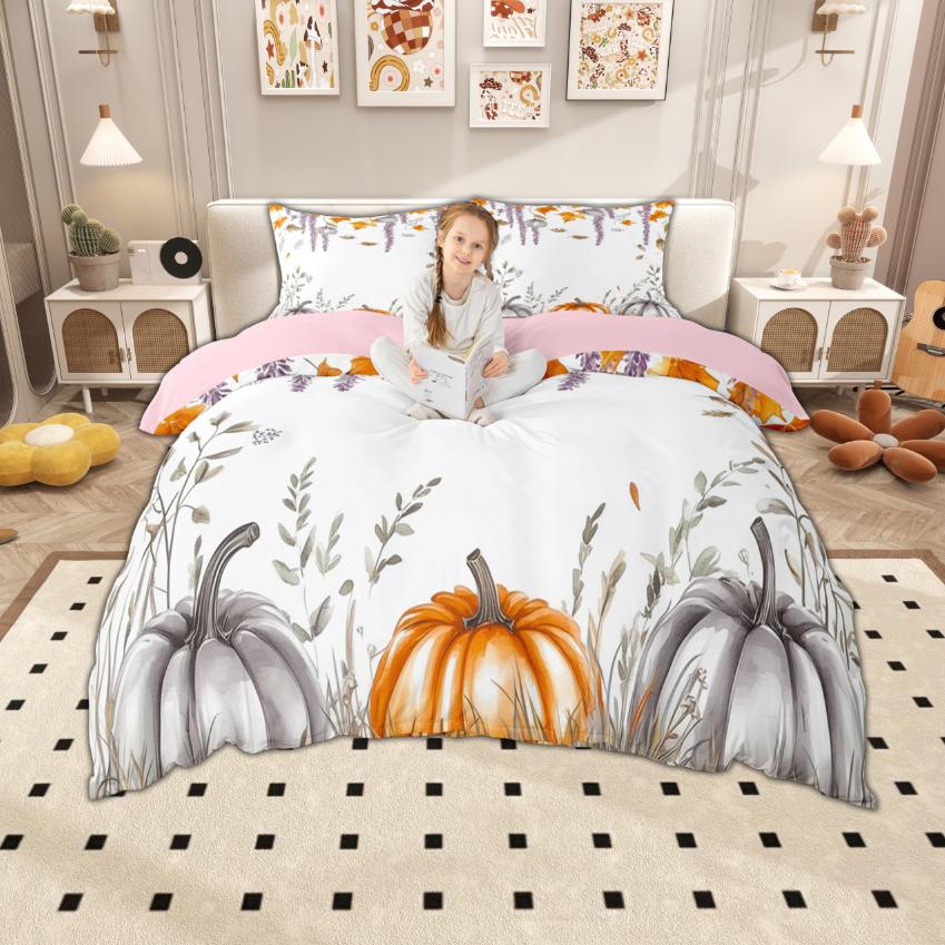 Homewish Autumn Pumpkin Duvet Cover Set Hello Fall Bedding Set Harvest Thanksgiving Day Bed Set