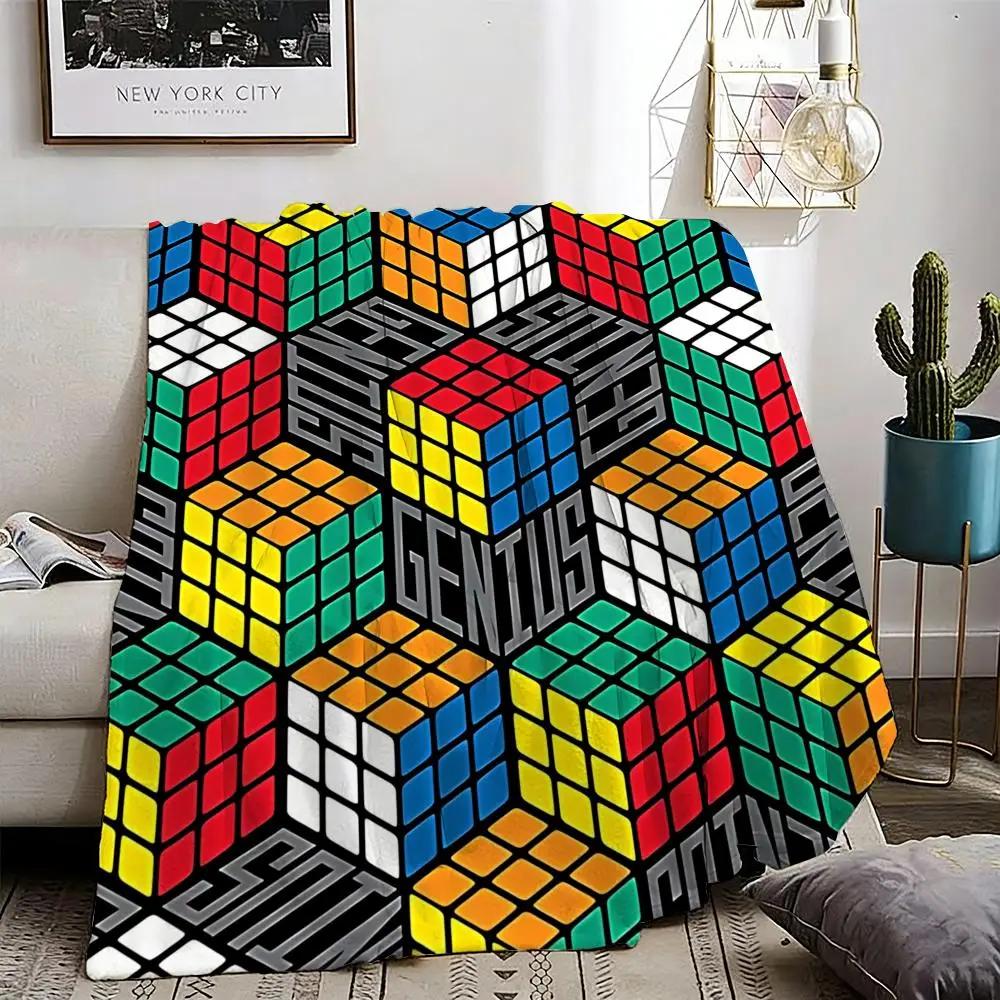 Cute Cartoon Style Rubiks Cube Throw Lightweight G Flannel Blanket Soft Skinfriendly for Summer Cooling