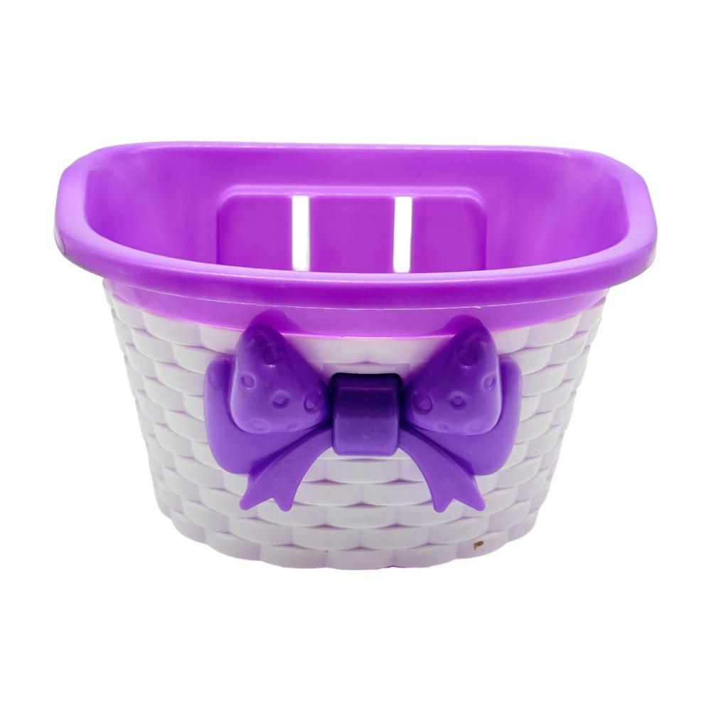 Retro Woven Front Riding Basket with Bow Children's Bicycle Scooter Basket Front Handle Carrier