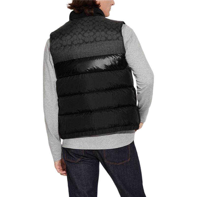 Coach Logo Print Stand Collar Zip Casual Sleeveless Down Jacket Men Jacket Black CG626-R81