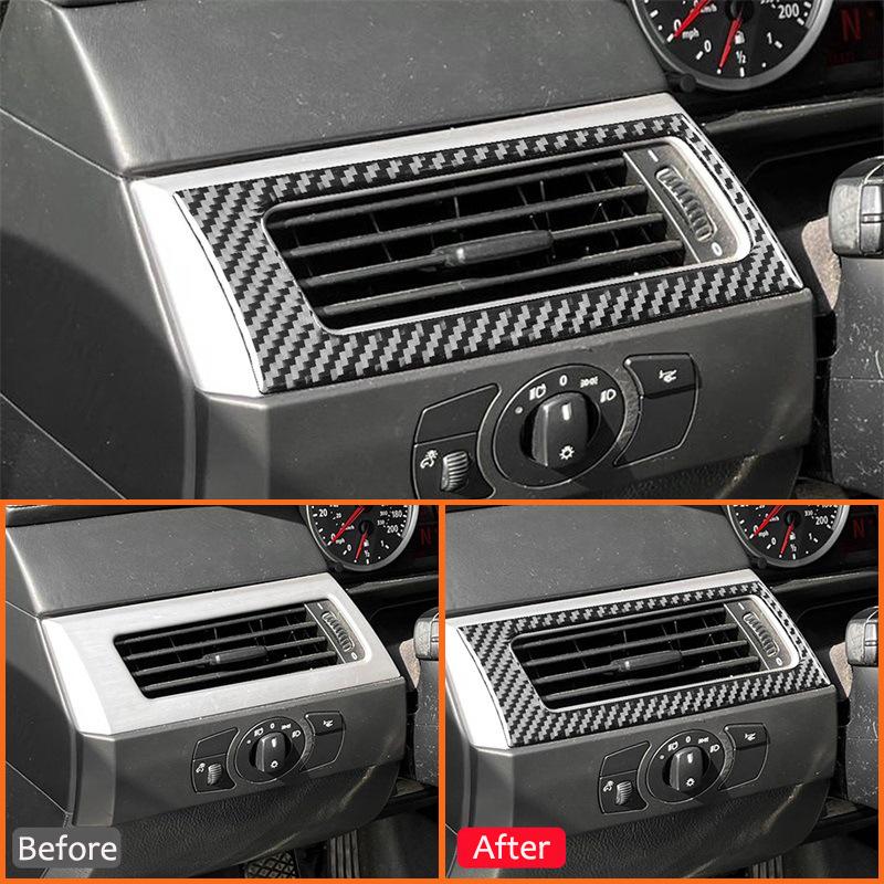 Carbon Fiber Car trument Panel Left Right Air Outlet Trim Frame Interior Decoration Sticker For BMW 5 Series E60 2004-2007