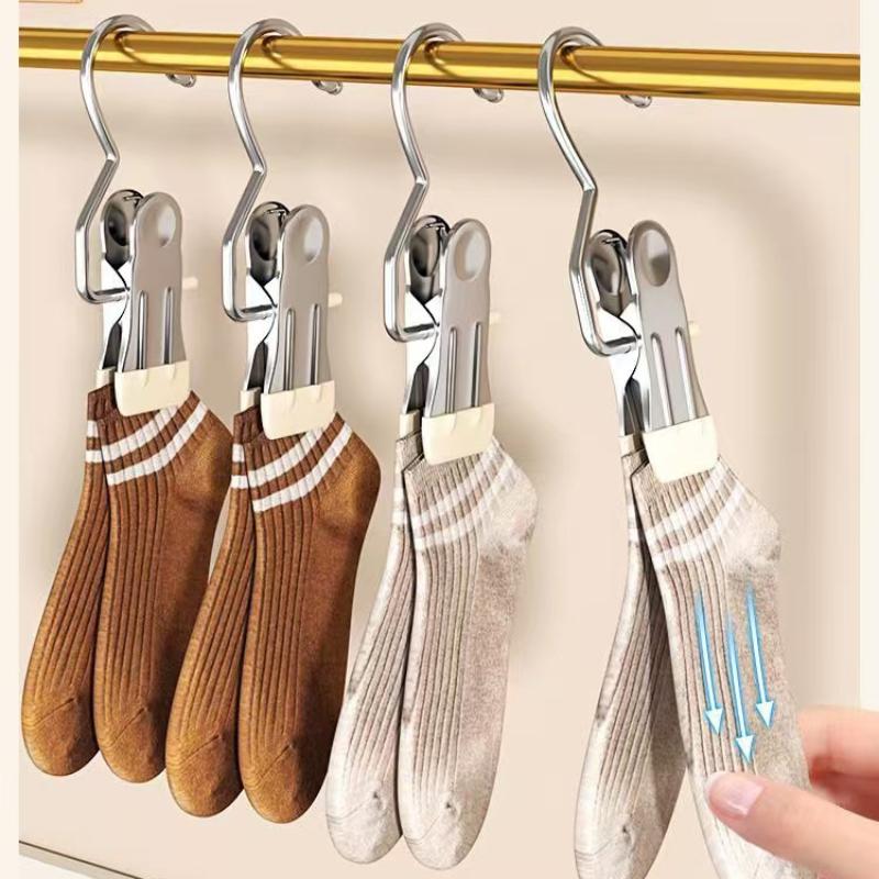 10Pcs Stainless Steel Clothes Pin With Hooks Laundry Clothes Pegs Hook Multifunctional Non Slip Hanging Clip For Socks Hats Pant