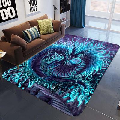Dragon 3D Cartoon Pattern Area Rugs Psychedelic Dragons Rainbow Mandala Carpets Children Play Mat Non-Slip Rectangle Carpet