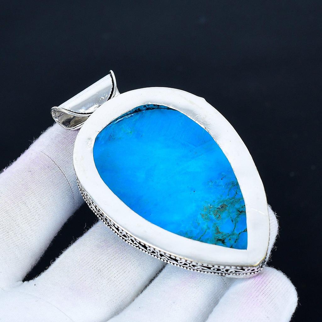 Tibetan Turquoise Pendant, 925 Sterling Silver Handmade Jewelry, Turquoise Silver Pendant, Party Wear Jewelry For Women's, Pendant New Year Gift