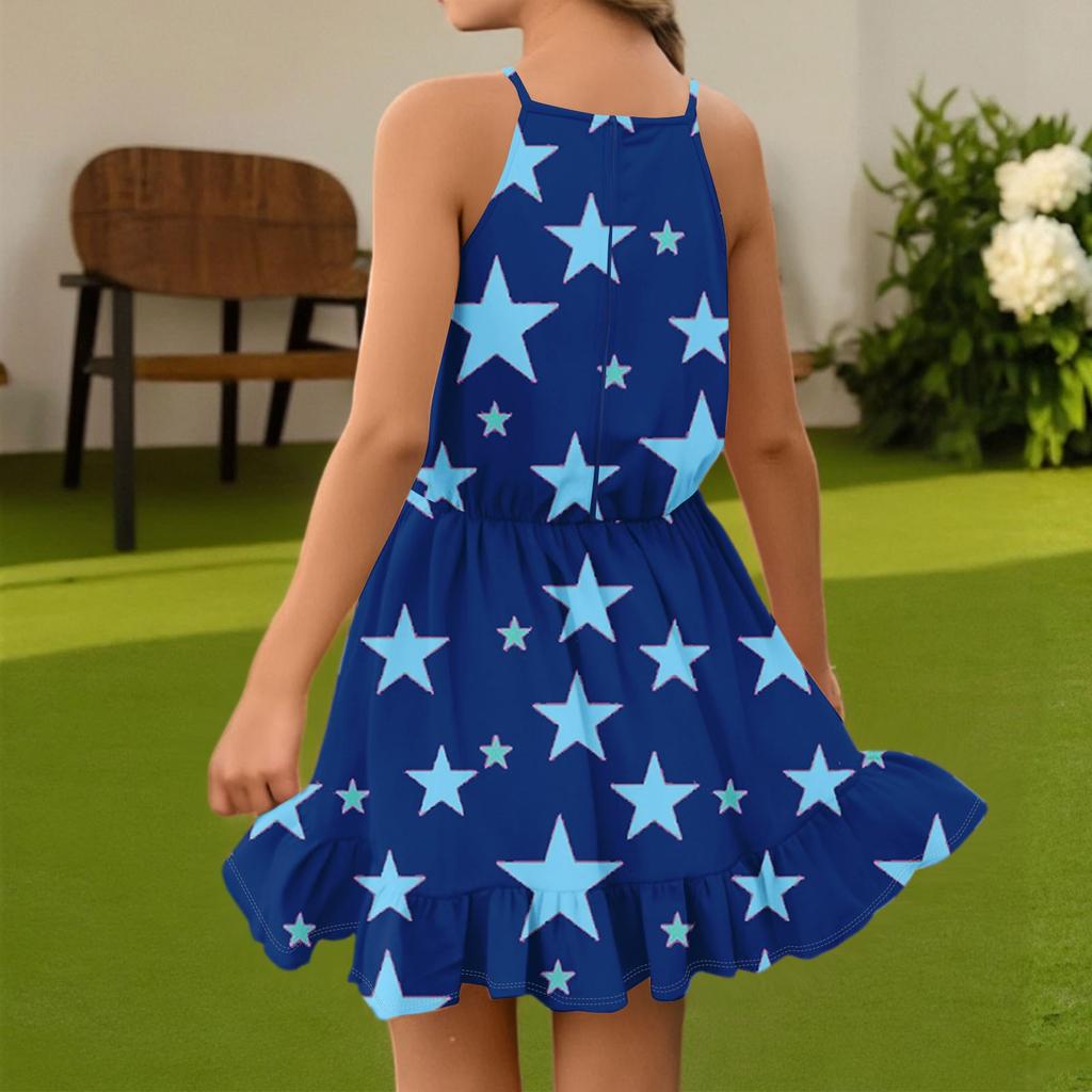 Children's Summer Casual Fashion Round Neck Solid Color Sleeveless Dress