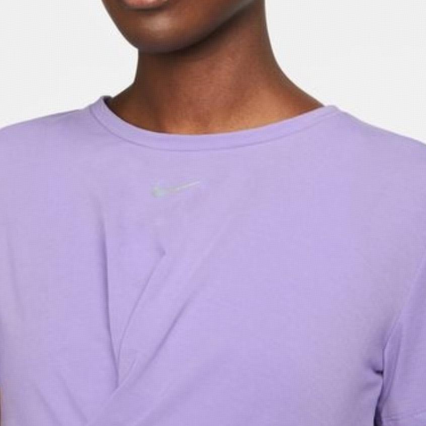 Nike Dri-FIT One Luxe Solid Logo Crew Neck Quick-Dry Twist Knot Short Sleeve T-Shirt Women Tops Purple DD4922-567