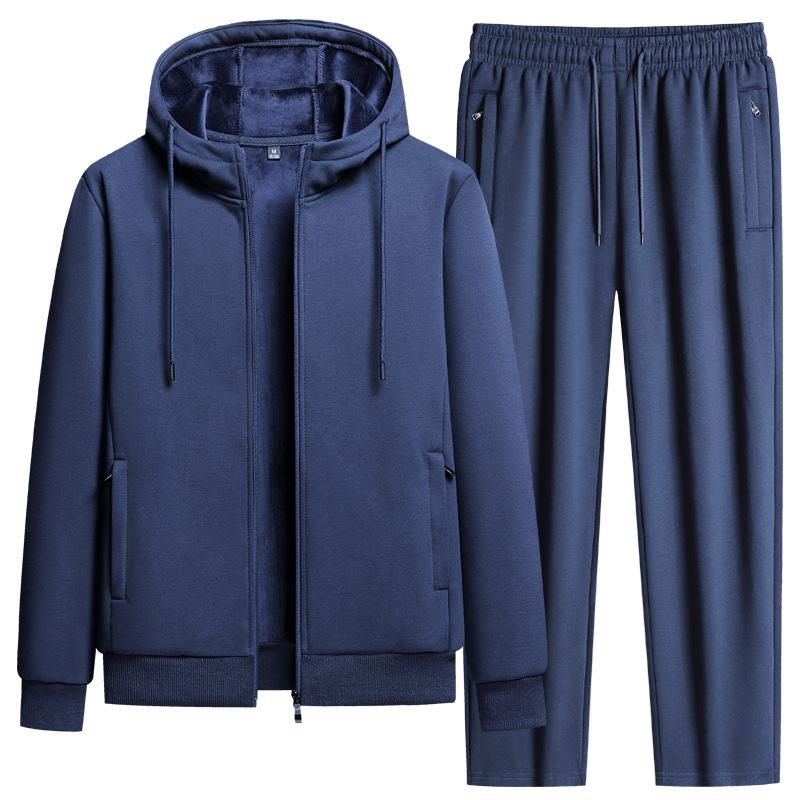 Men's Winter Casual Sports Set: Fleece-Lined, Thickened Long-Sleeve Jacket + Pants—Korean-Style Two-Piece Set for Training and Work