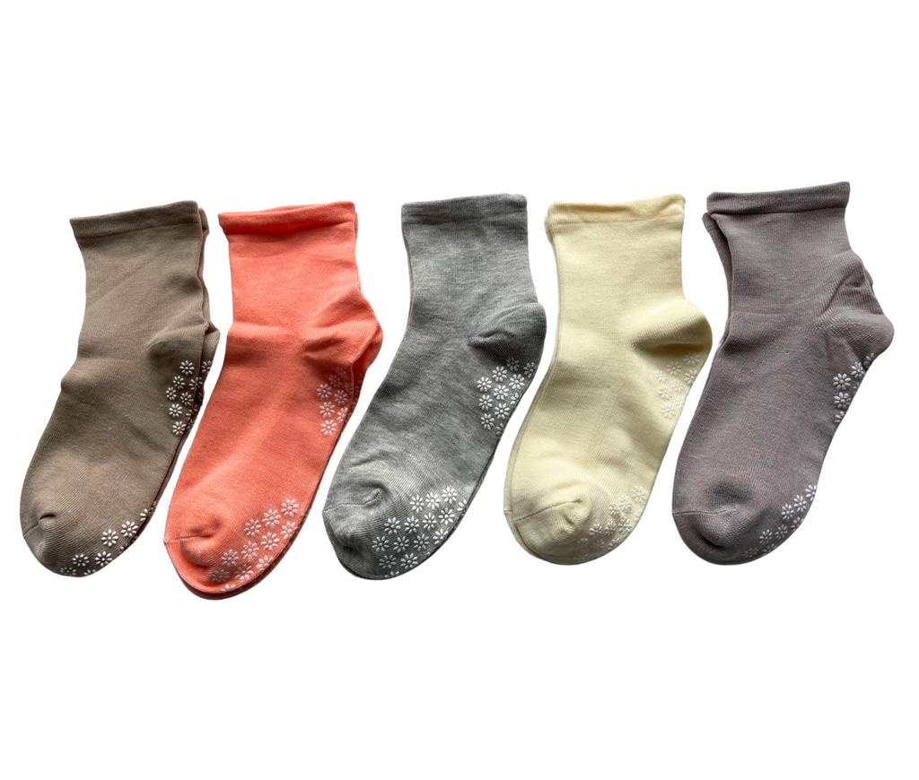 Summer Elastic Loose Set E13 Women's Non-Slip Socks, 5-Pair Set, Thin, Socks, Non-Slip, Cuffs, Fit, 5-Pair (Colors Available)
