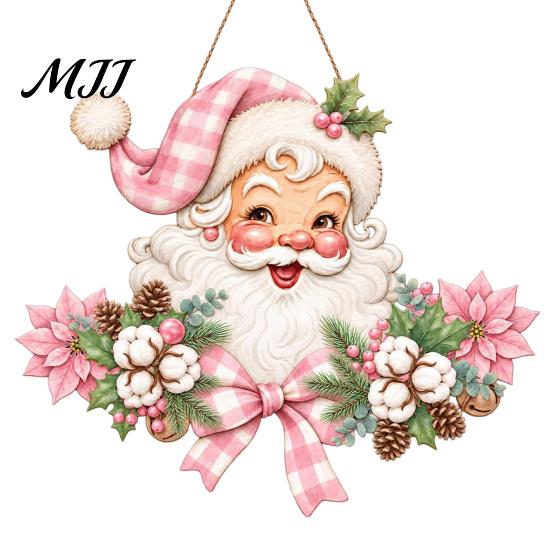 Retro Style Wooden Sign Christmas Door Hanger, Santa Claus Front Wall Plaque, Holiday Seasonal Decor for Entryway Mantel Corridor Decor,