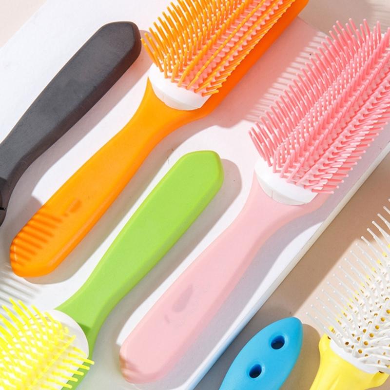 9 Row Cushion Nylon Bristles Hair Brush for Separating,Shaping,Blow Drying,Styling & Detangling,Defining Curls Hair Salon