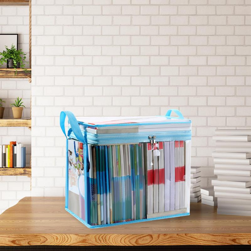 Transparent Books Storage Bag Handle Stackable Document Collection Container Foldable Waterproof Tutorial Bag Storage Bag