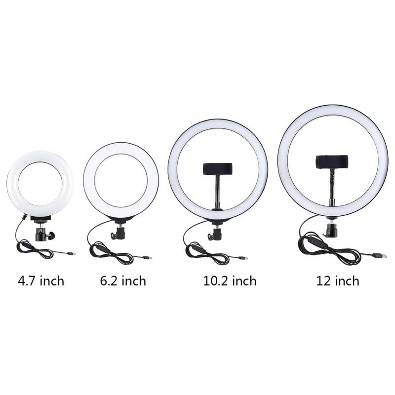 4.7 Inch 12cm Usb Led Ring Vlogging Video Fill Light Round Base Desktop Holder Kits,adjustable Height: 15.5cm-25.5cm