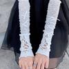 Y2K Ballet-Style Women's White Lace Fingerless Gloves - Thin, Sun Protection, Lace-Up Design