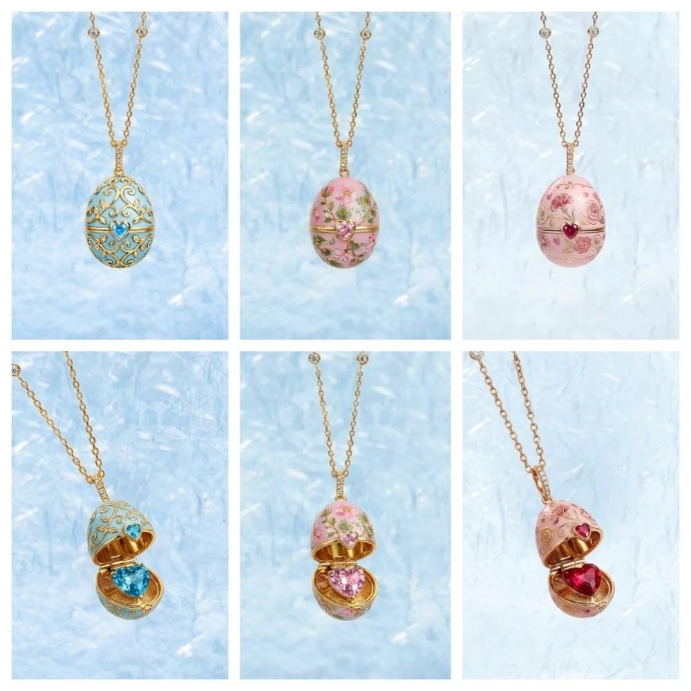 Flower Opening Chain Choker Surprise Heart Clavicle Chain Enamel Egg Necklace Gift for Friends Mom
