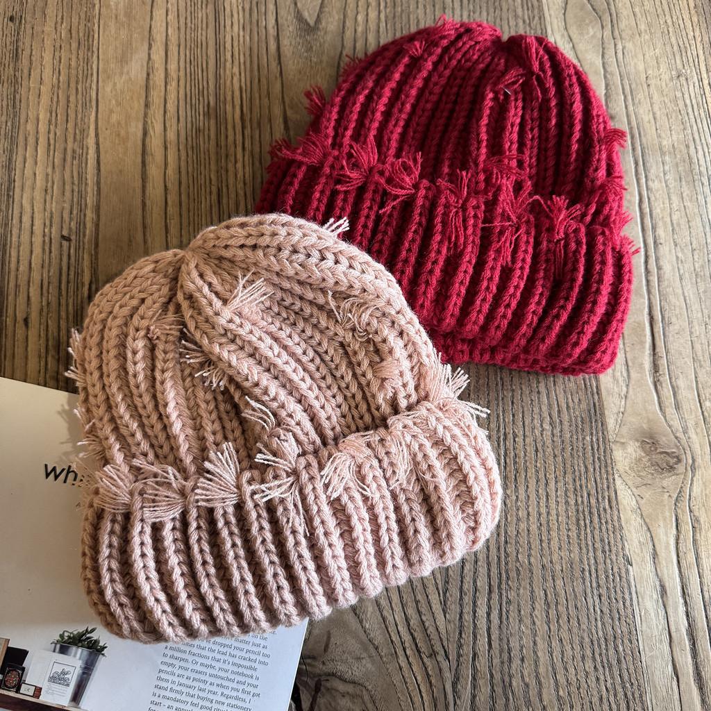 Color With Solid Hole Knitted Hat For Men Women Winter Street Headgear Fashion