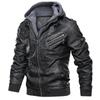 Autumn and Winter Men's Removable Hooded Thin Knitted Pu Leather Jacket Large Size Locomotive Leather Jacket