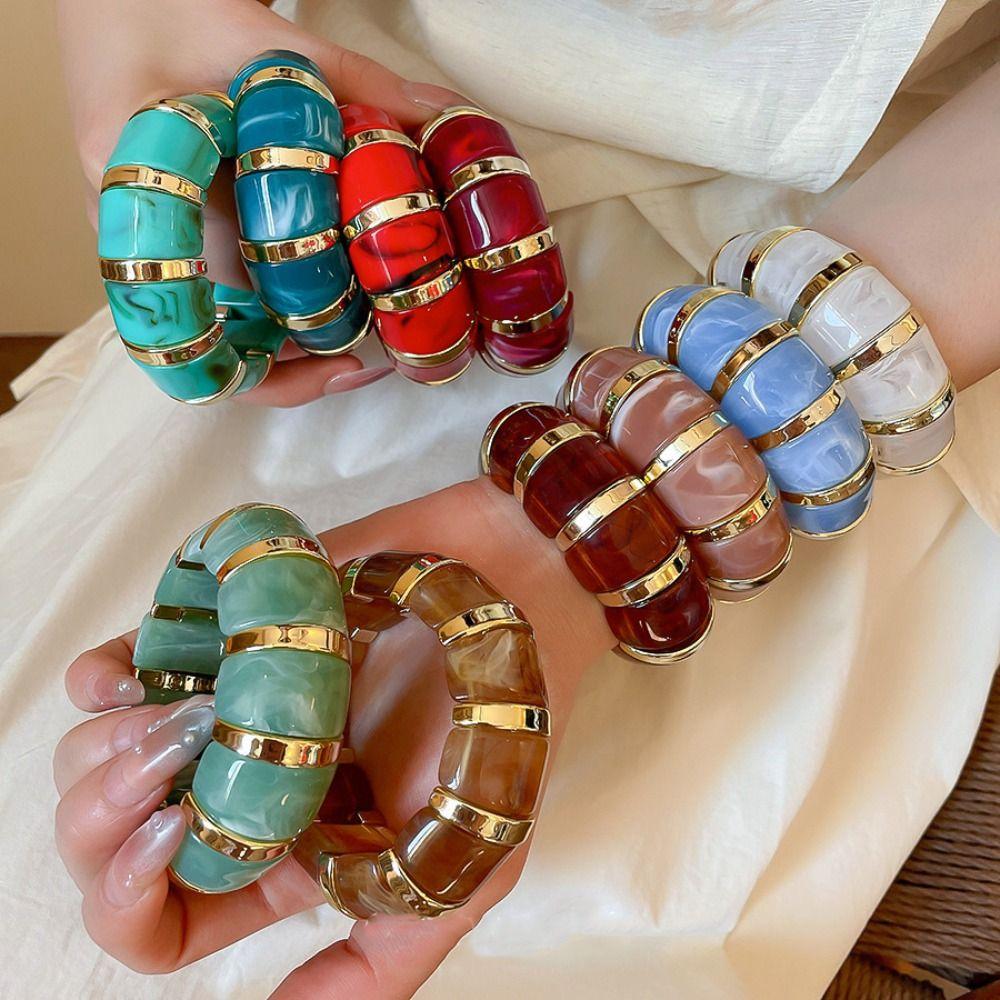 Europe American Style Acrylic Bangle Resin Exaggerated Bracelet Creative Elastic Bracelet  Women