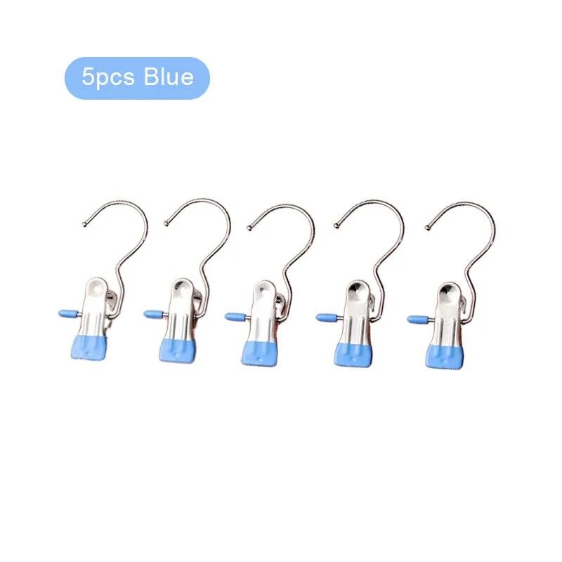 5PCS/set Multifunctional Hook Clips Stainless Steel Clothespins for Clothes Hats Pants Portable Travel Hooks Wardrobe Organizer