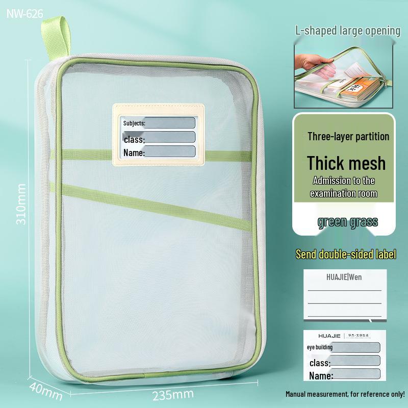 Transparent L-Shaped Document Bag with Zippered Mesh Opening for Handheld Use