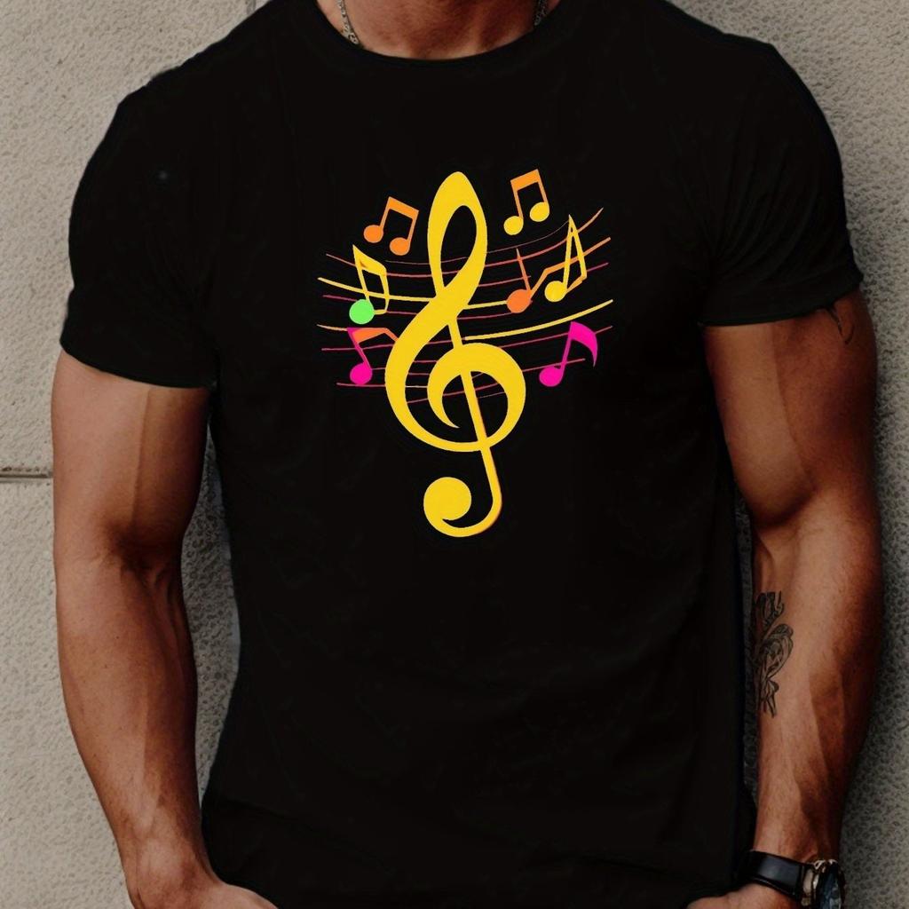 Music Notes Graphic Tee Men's Short Sleeve Cotton T-Shirt Breathable Daily Wear