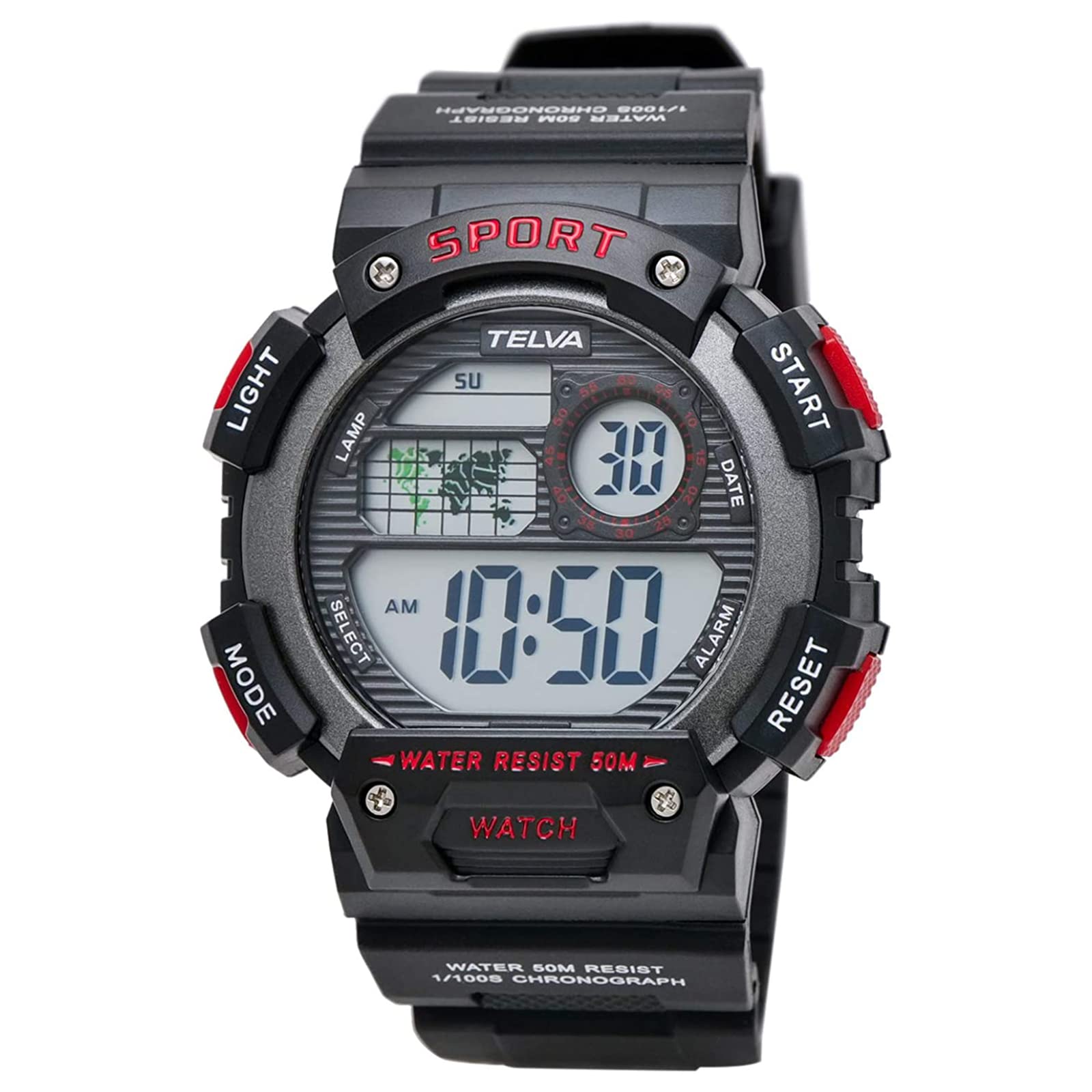 

[Klefa] Цифровые мужские часы с секундомером, водонепроницаемые, с уретановым ремешком, черные TE-D282-RD