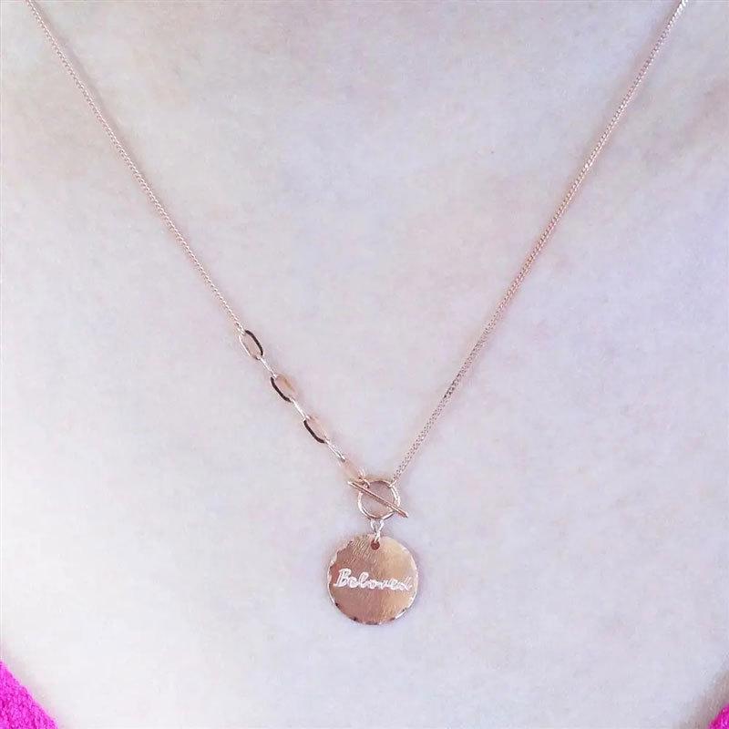 Purple Gold-Plated Rose Gold Round Brand Letter Necklace Fashion Trend Temperament Color Gold Necklace