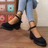 2024 New European and American Round Head Thick Heel One-word Buckle with Middle Mouth Breathable Casual Outer Wear Single Shoes Women