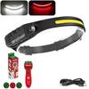 Lampada frontale a LED COB, lampada frontale a induzione, batteria integrata, ricaricabile tramite USB, torcia frontale per campeggio all'aperto, pesca con sensore