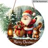 2D Flat, 1pc Rustic Farmhouse Round Aluminum Hanging Sign - Vintage Santa & Squirrel Christmas Holiday Decoration for Door/Wall Ornament, Suitable