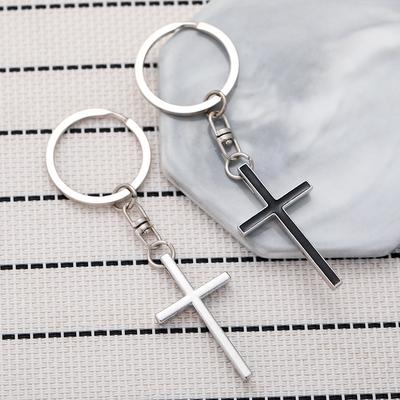 Couple Cross Stainless Steel Keychain Simple Romantic Design Fashion Metal Keyring Practical Car Bag Pendant