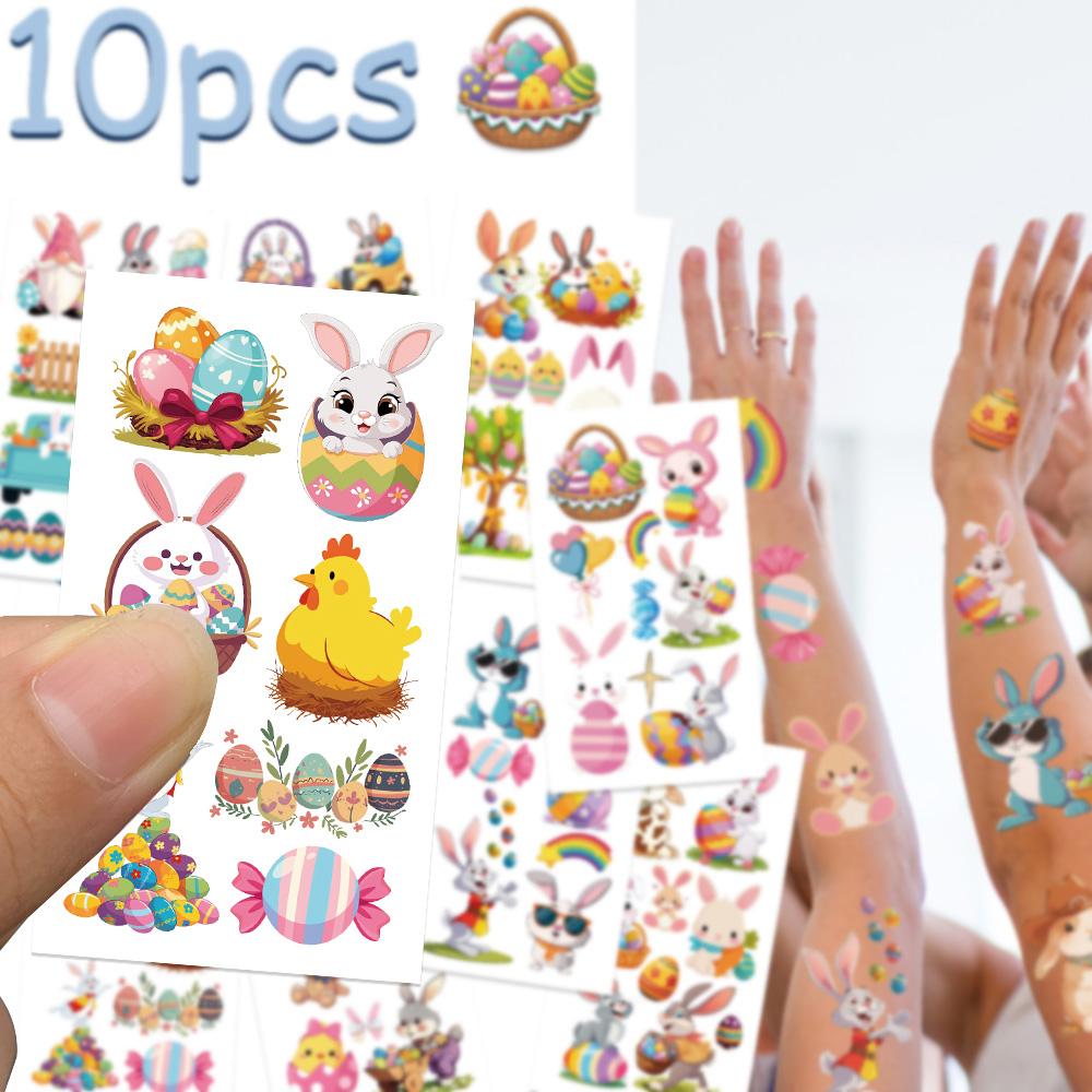 10sheets Easter Day Tattoo Stickers For Hand Arm Body Fake Decorative Waterproof Tattoo Stickers Kids Creative Festival Gifts
