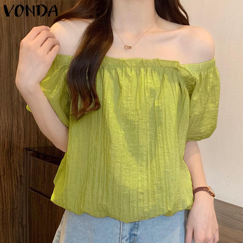 

VONDA Женская однотонная блузка с квадратным вырезом и открытыми плечами и короткими рукавами