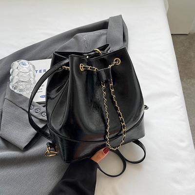 Damen Mode PU Leder Rucksäcke Frühling Chic Design Kordel Eimertasche Neu Trendy Dame All Match Ein Schultertaschen