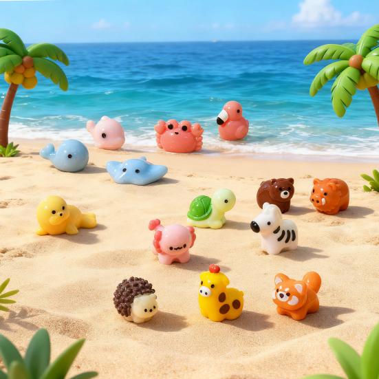 Mini Resin Animals Figurines Cute Tiny Cat Bear Elephant Turtle Dolphin Miniature Statue for Micro Fairy Garden Landscape Dollhouse Accessories