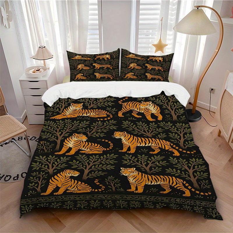 

3pcs Tiger Forest Soft Comfortable Bedding set, For Bedroom, Guest Room And Dorm, All - Season Use, High-Definition Printing141 135x200cm