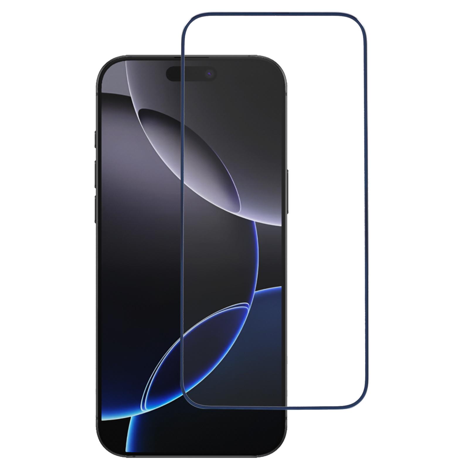 

For iPhone 16/15 Tempered Glass Screen Protector 3D Curved Edge Electroplated Colored Frame Blue