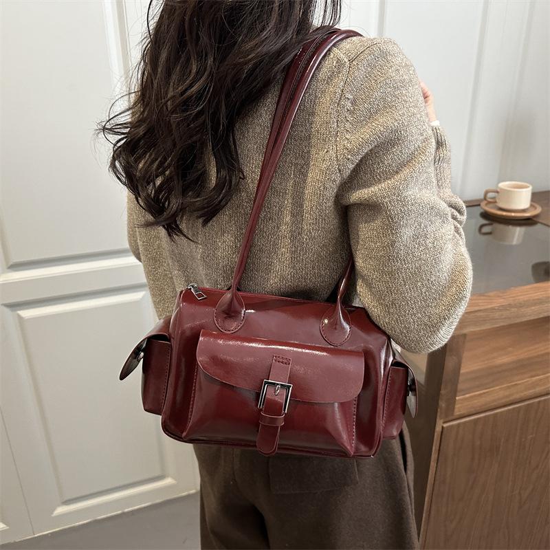 Handbag for Women, Casual, Large Capacity, Bowling Bag with Multiple Pockets, Underarm Style, Boston Single Shoulder Bag