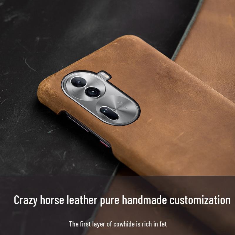 Genuine Leather Half-Cover Case for OPPO Reno5 5PRO - Crazy Horse Leather Cover for Reno5Pro+