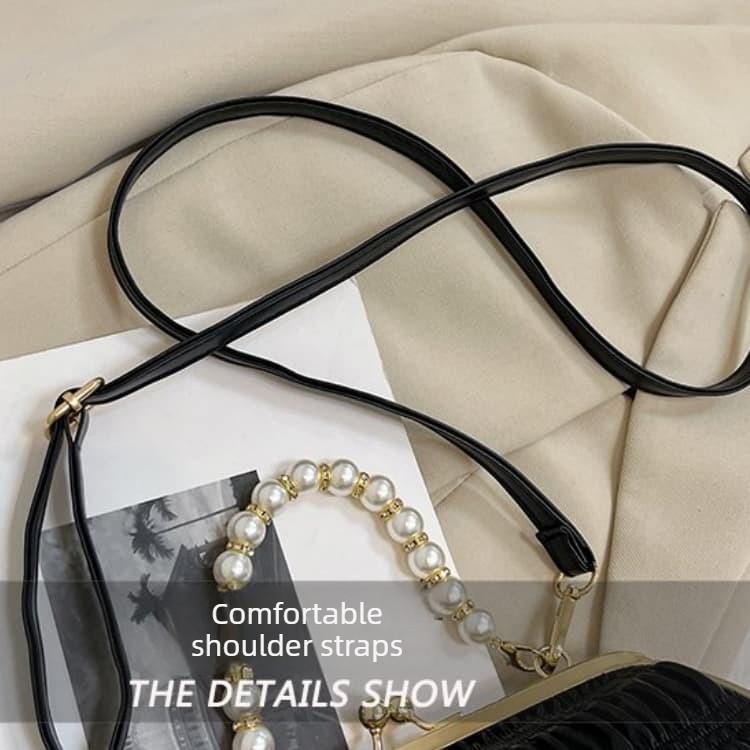 Folded mouth gold bag women's light luxury pearl handbag